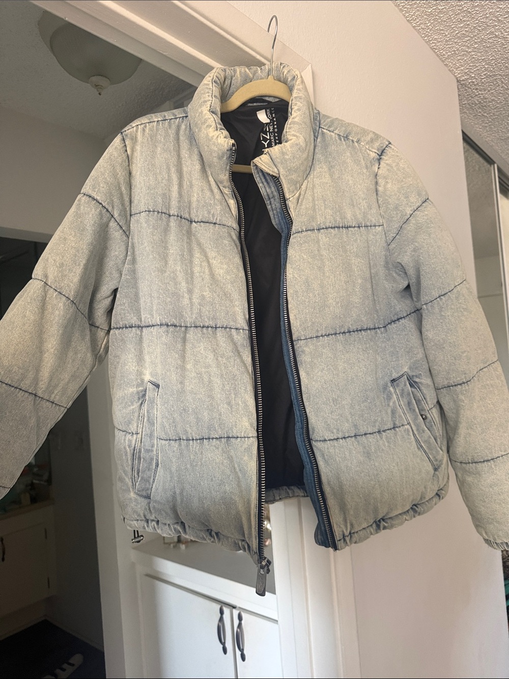 Light Wash Denim Puffer Jacket